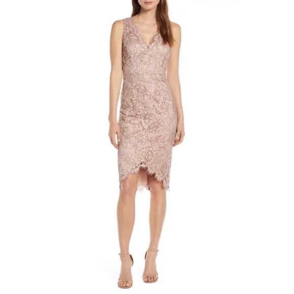 Eliza J Tulip Hem Lace V-Neck Sleeveless Cocktail Dress In Blush Pink Sz 10 NWT - Picture 1 of 6